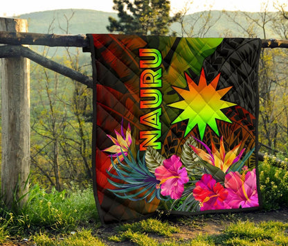 Nauru Polynesian Premium Quilt -  Hibiscus and Banana Leaves