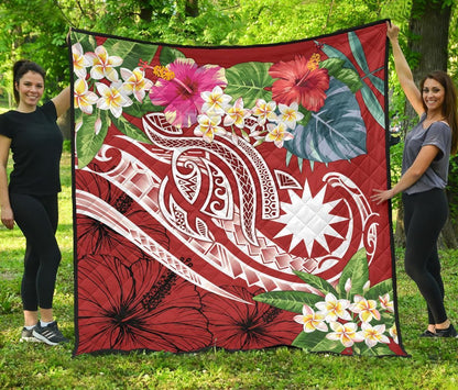 Nauru Polynesian Premium Quilt - Summer Plumeria (Red)