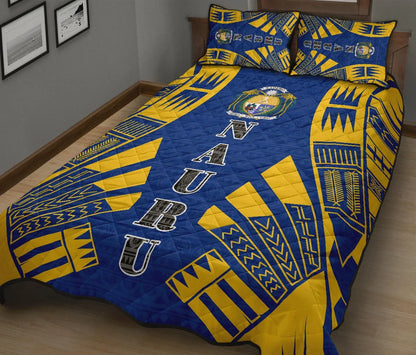 Nauru Quilt Bed Set - Nauru Coat Of Arms & Polynesian Yellow Tattoo Style