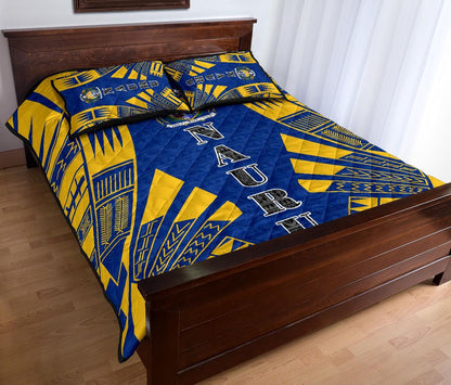Nauru Quilt Bed Set - Nauru Coat Of Arms & Polynesian Yellow Tattoo Style