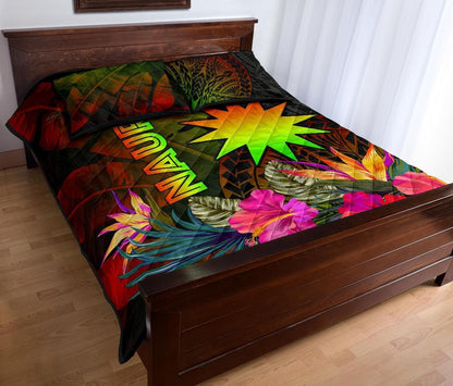 Nauru Polynesian Quilt Bed Set - Hibiscus and Banana Leaves