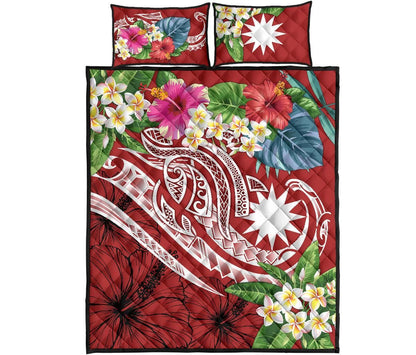 Nauru Polynesian Quilt Bed Set - Summer Plumeria (Red)