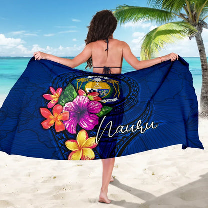 Nauru Polynesian Sarong - Floral With Seal Blue