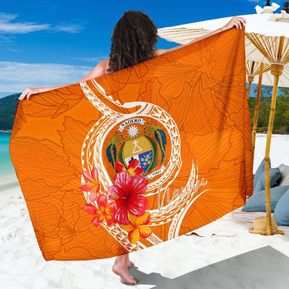 Nauru Polynesian Sarong - Orange Floral With Seal