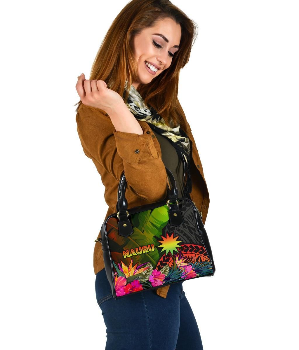 Nauru Polynesian Shoulder Handbag - Hibiscus And Banana Leaves