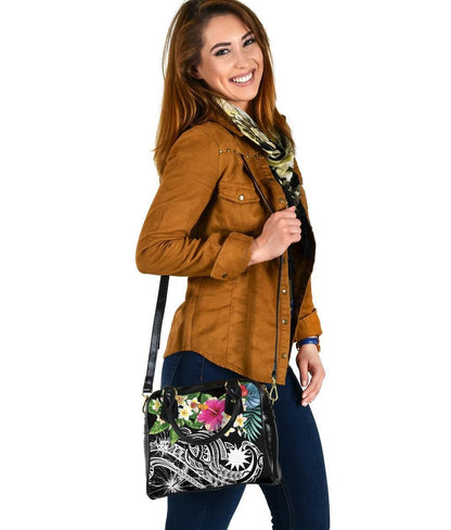 Nauru Polynesian Shoulder Handbag - Summer Plumeria (Black)