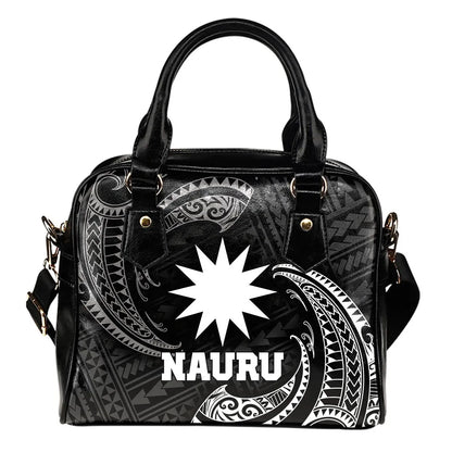 Nauru Polynesian Shoulder Handbag - White Tribal Wave