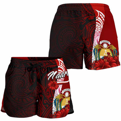 Nauru Polynesian Women Shorts - Coat Of Arm With Hibiscus