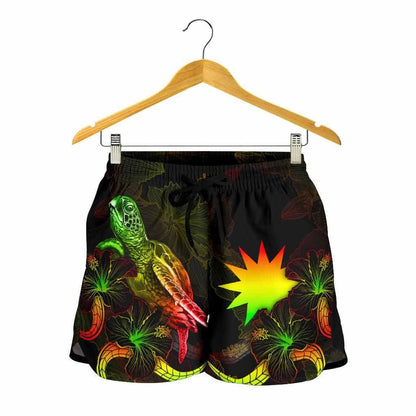 Nauru Polynesian Women Shorts - Turtle With Blooming Hibiscus Reggae