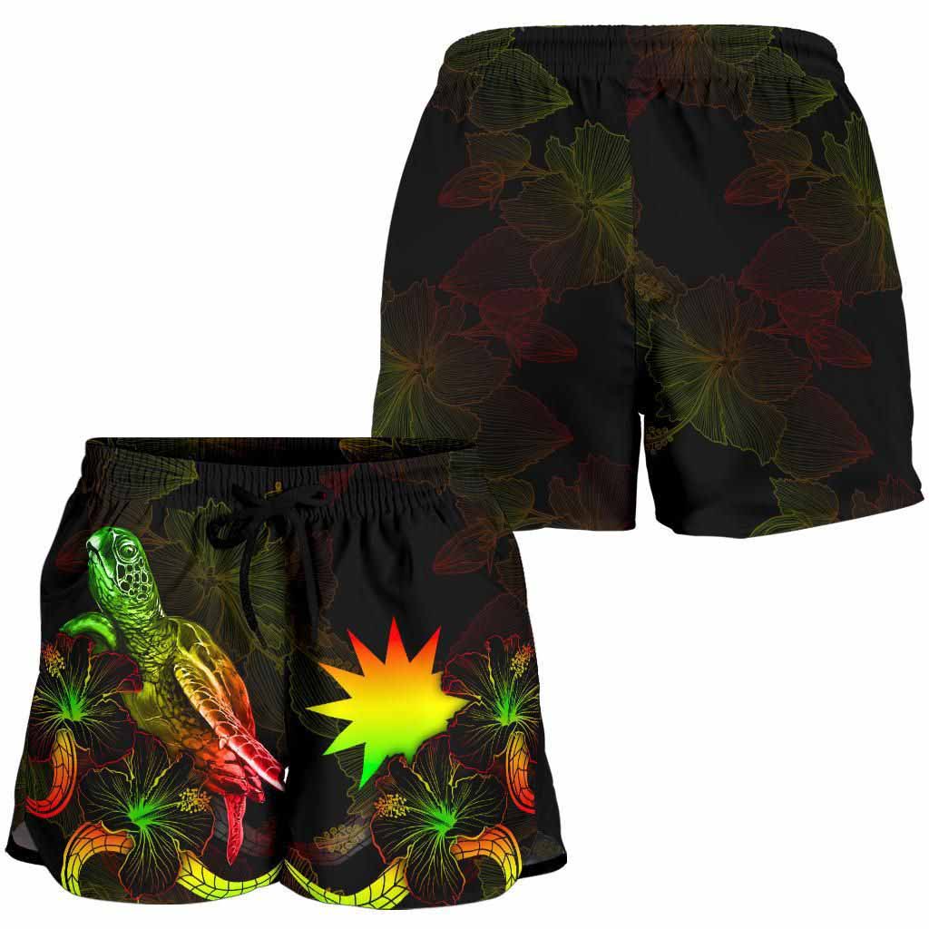 Nauru Polynesian Women Shorts - Turtle With Blooming Hibiscus Reggae