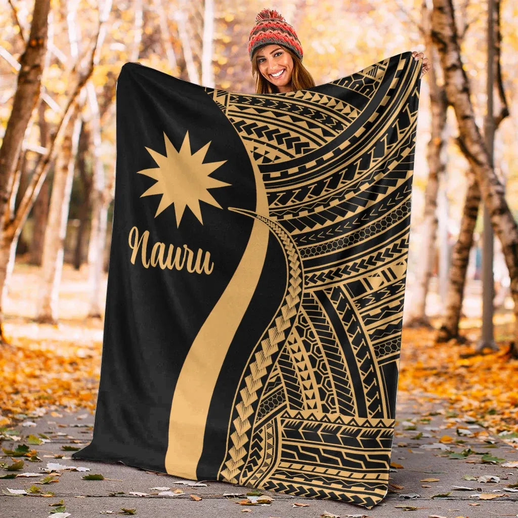 Nauru Premium Blanket - Gold Polynesian Tentacle Tribal Pattern