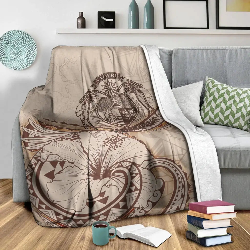 Nauru Premium Blanket - Hibiscus Flowers Vintage Style