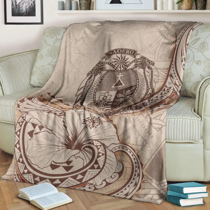 Nauru Premium Blanket - Hibiscus Flowers Vintage Style