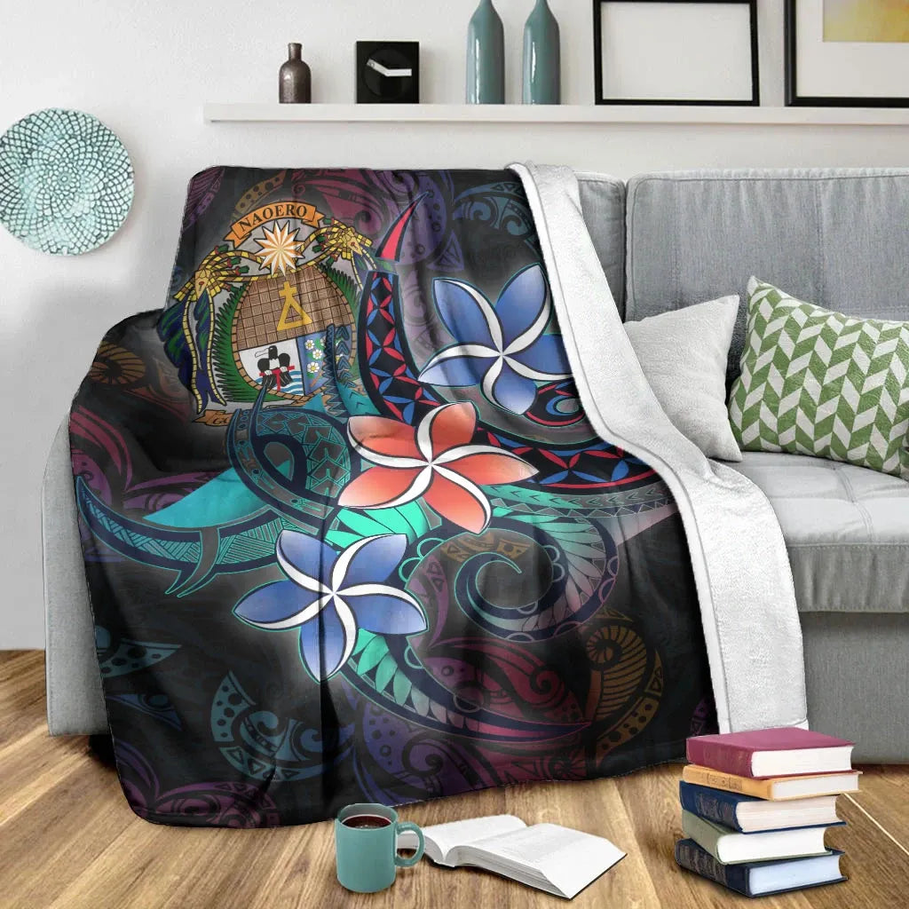 Nauru Premium Blanket - Plumeria Flowers Style