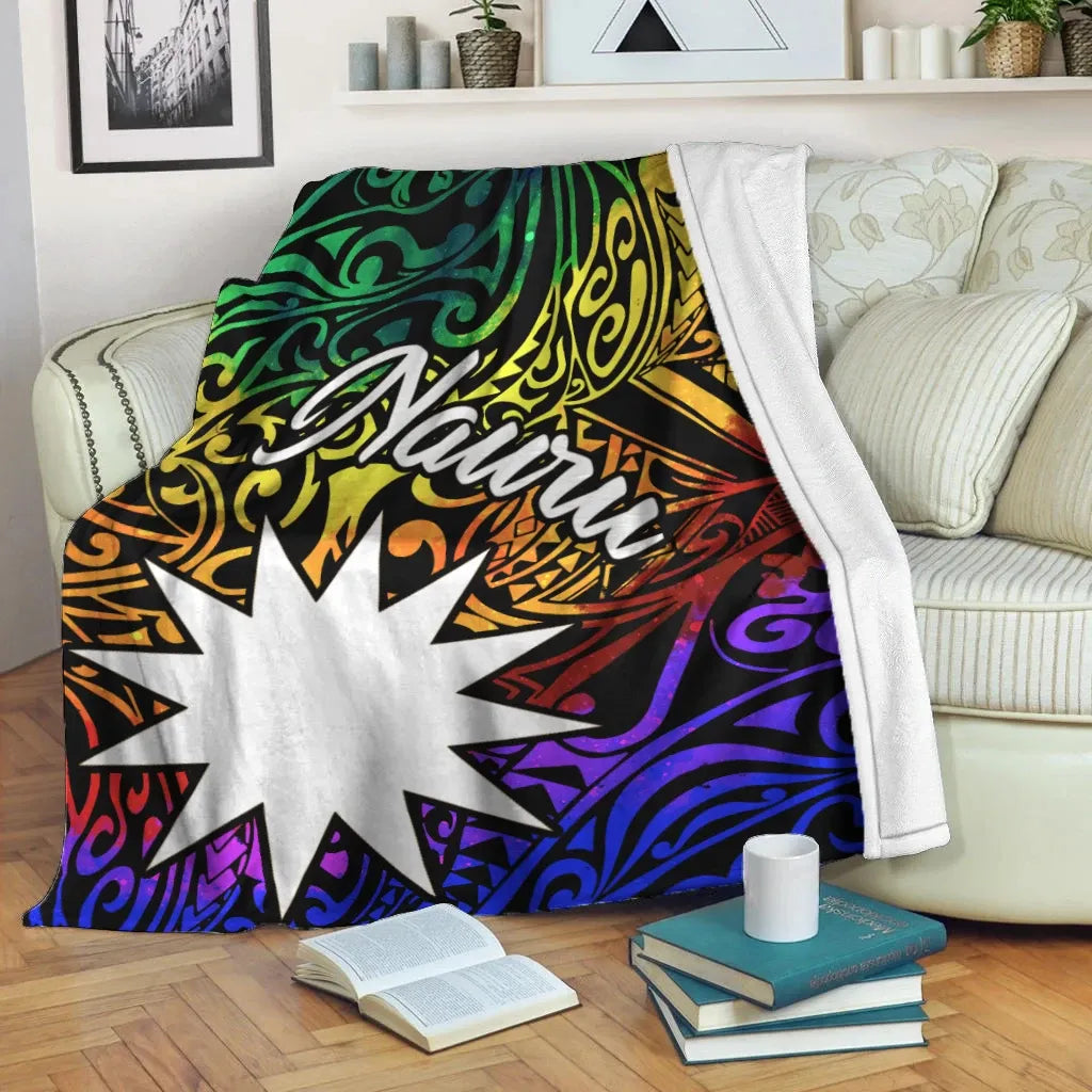 Nauru Premium Blanket - Rainbow Polynesian Pattern