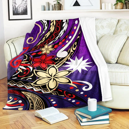 Nauru Premium Blanket - Tribal Flower With Special Turtles Purple Color