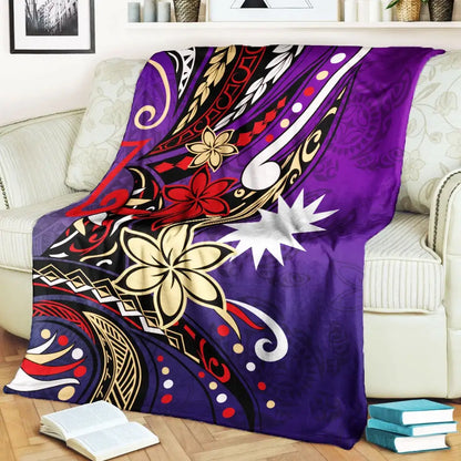 Nauru Premium Blanket - Tribal Flower With Special Turtles Purple Color