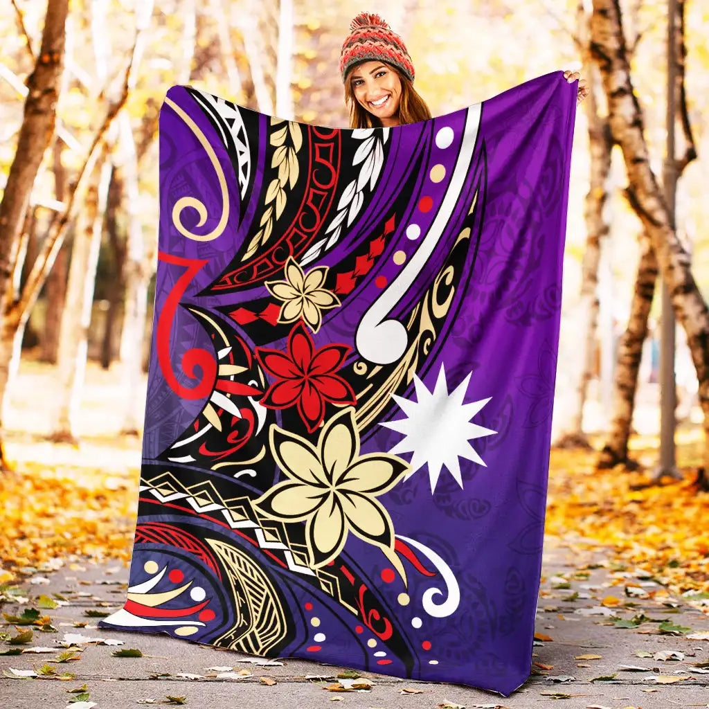 Nauru Premium Blanket - Tribal Flower With Special Turtles Purple Color