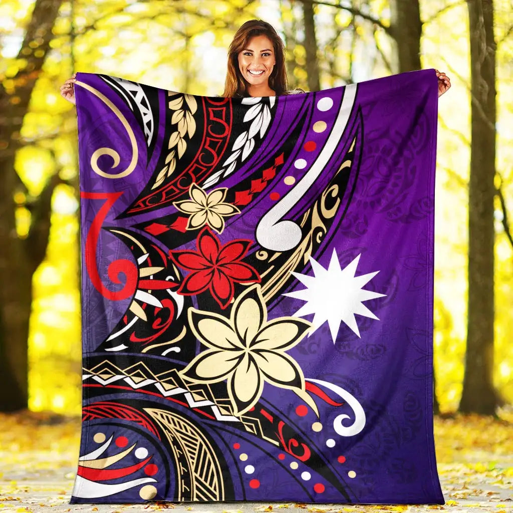 Nauru Premium Blanket - Tribal Flower With Special Turtles Purple Color