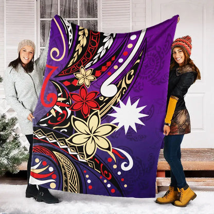 Nauru Premium Blanket - Tribal Flower With Special Turtles Purple Color