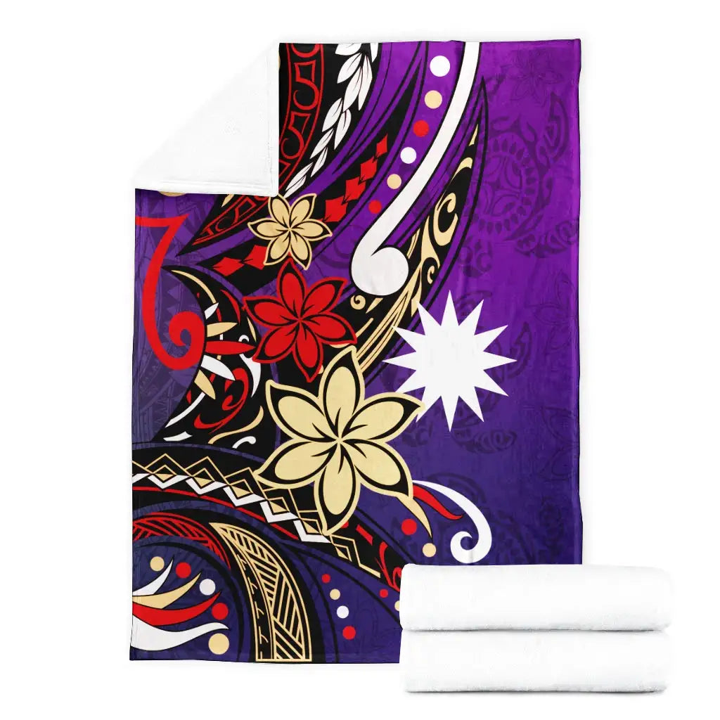 Nauru Premium Blanket - Tribal Flower With Special Turtles Purple Color