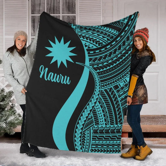 Nauru Premium Blanket - Turquoise Polynesian Tentacle Tribal Pattern