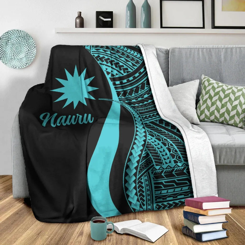 Nauru Premium Blanket - Turquoise Polynesian Tentacle Tribal Pattern
