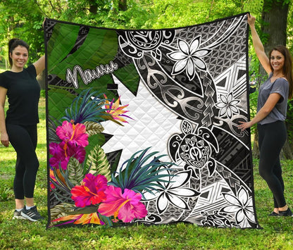 Nauru Premium Quilt - Turtle Plumeria Banana Leaf
