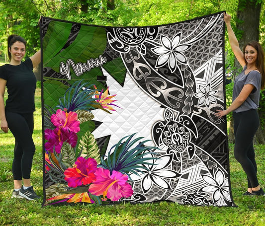 Nauru Premium Quilt - Turtle Plumeria Banana Leaf