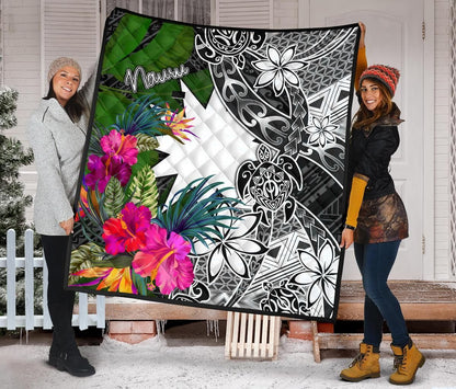 Nauru Premium Quilt - Turtle Plumeria Banana Leaf