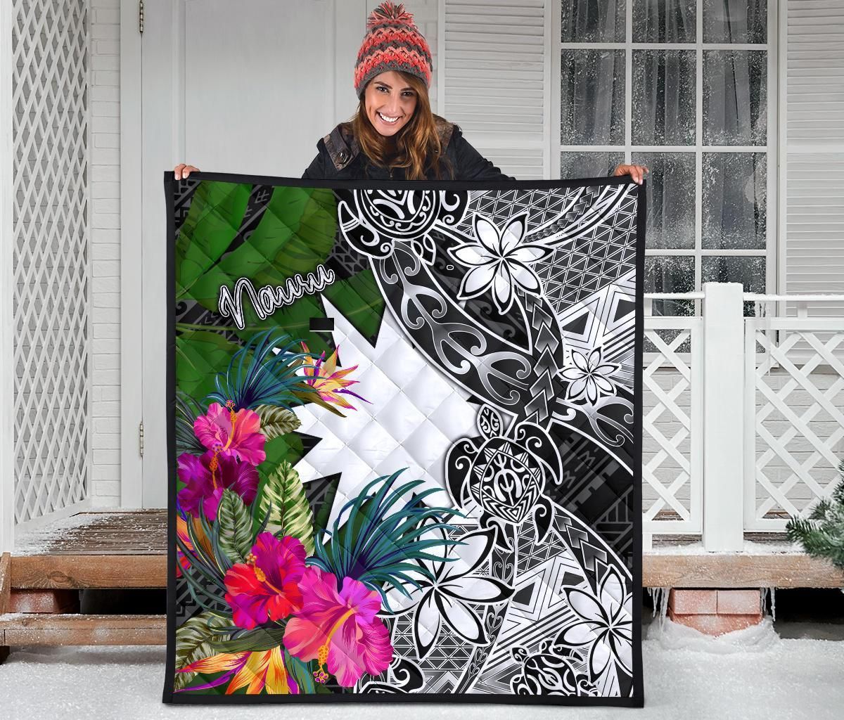 Nauru Premium Quilt - Turtle Plumeria Banana Leaf