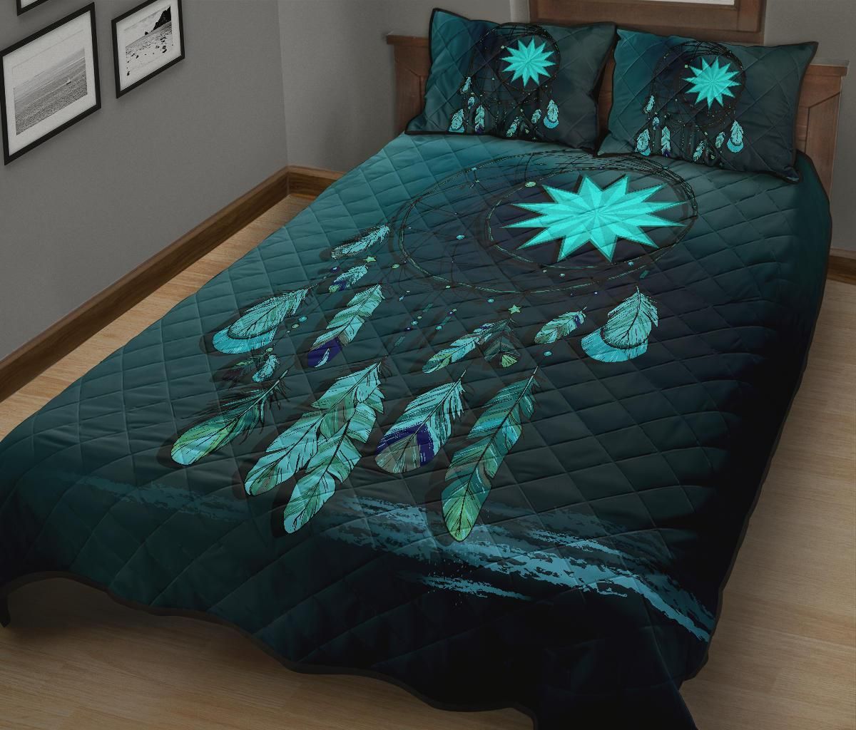 Nauru Polynesian Quilt Bed Set Dreamcatcher Blue