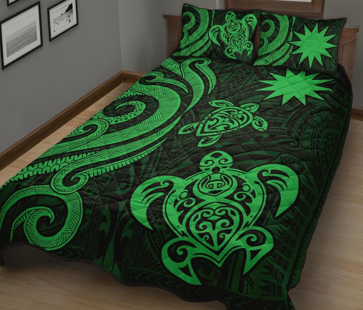 Nauru Quilt Bed Set - Green Tentacle Turtle