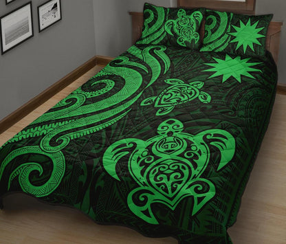 Nauru Quilt Bed Set - Green Tentacle Turtle