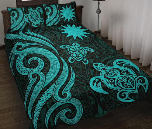 Nauru Quilt Bed Set - Turquoise Tentacle Turtle