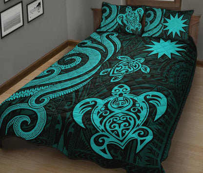 Nauru Quilt Bed Set - Turquoise Tentacle Turtle