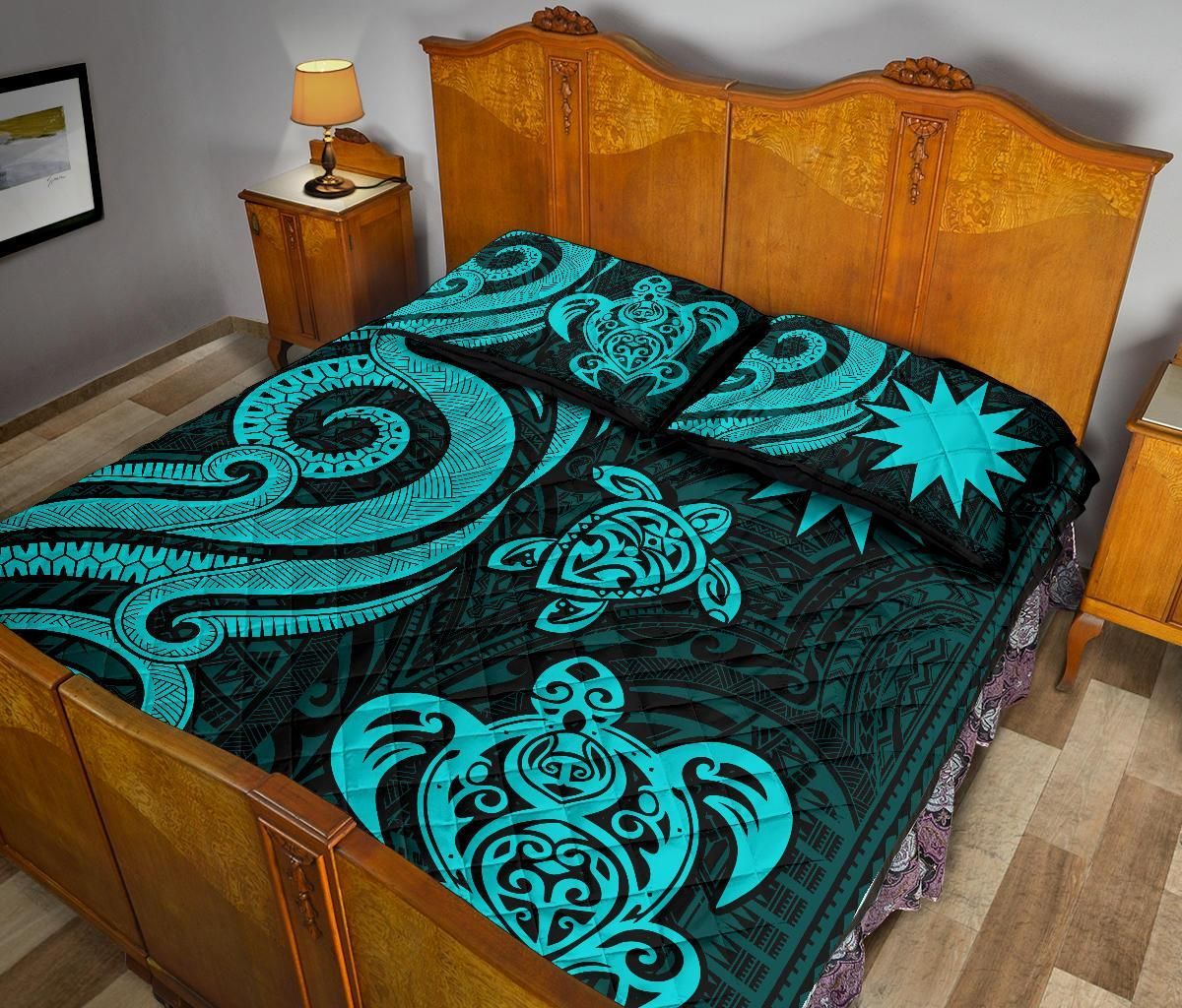 Nauru Quilt Bed Set - Turquoise Tentacle Turtle