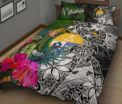 Nauru Quilt Bed Set - Turtle Plumeria Banana Leaf Crest