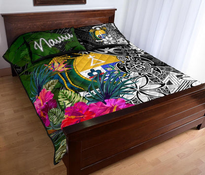 Nauru Quilt Bed Set - Turtle Plumeria Banana Leaf Crest