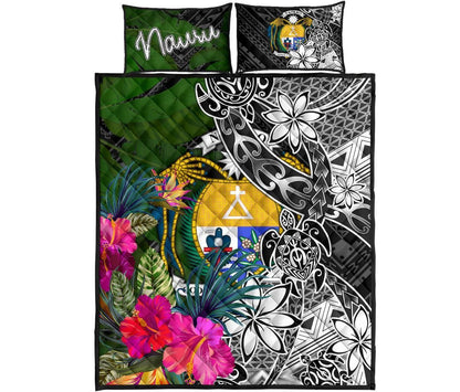 Nauru Quilt Bed Set - Turtle Plumeria Banana Leaf Crest