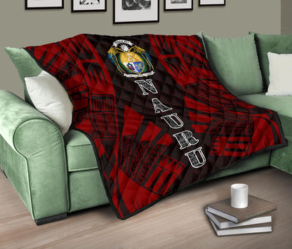 Nauru Premium Quilt - Nauru Coat Of Arms Polynesian Red Tattoo