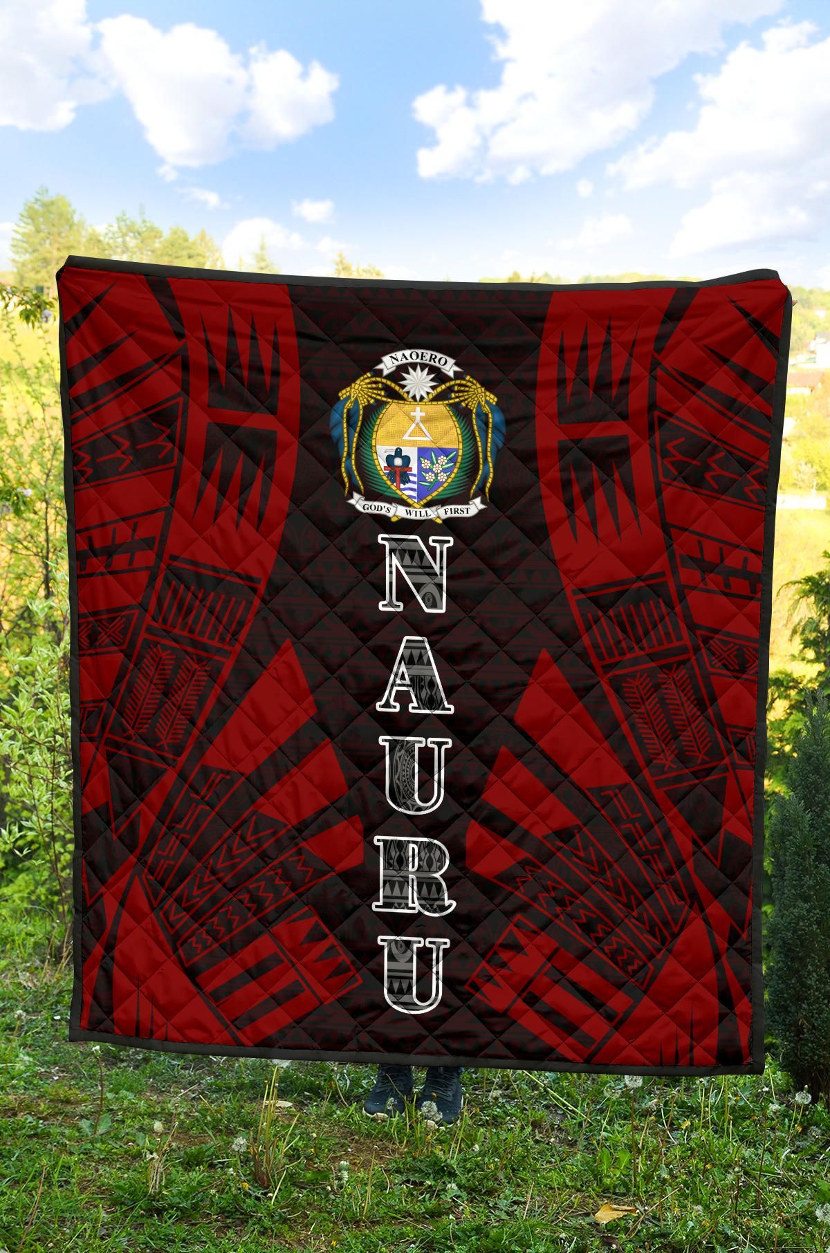 Nauru Premium Quilt - Nauru Coat Of Arms Polynesian Red Tattoo