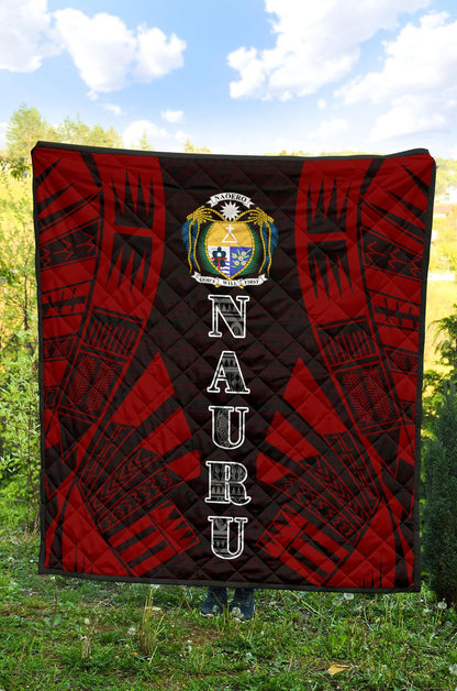 Nauru Premium Quilt - Nauru Coat Of Arms Polynesian Red Tattoo