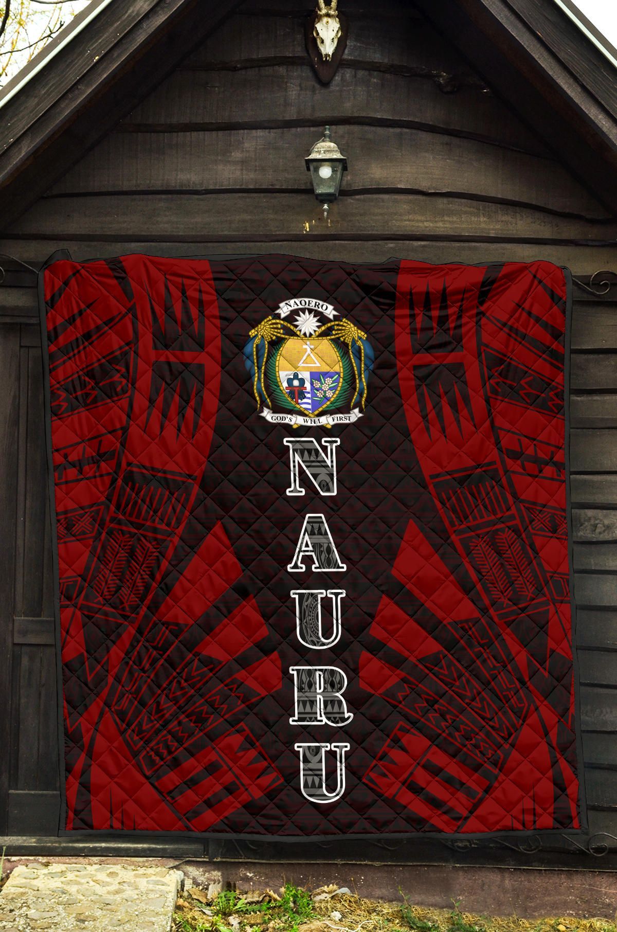 Nauru Premium Quilt - Nauru Coat Of Arms Polynesian Red Tattoo