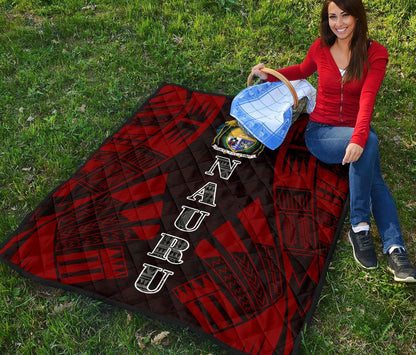 Nauru Premium Quilt - Nauru Coat Of Arms Polynesian Red Tattoo