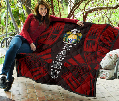 Nauru Premium Quilt - Nauru Coat Of Arms Polynesian Red Tattoo