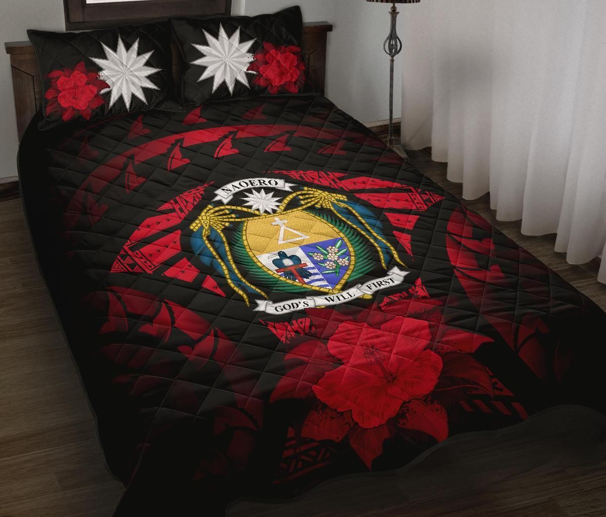 Nauru Polynesian Quilt Bed Set Hibiscus Red