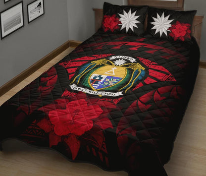 Nauru Polynesian Quilt Bed Set Hibiscus Red