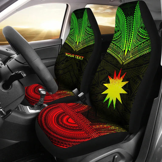 Nauru Custom Personalised Car Seat Cover - Nauru Flag Polynesian Chief Tattoo Reggae Version
