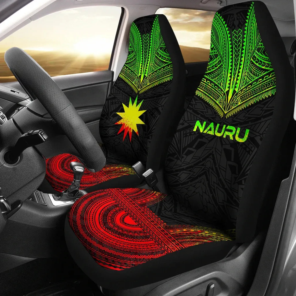 Nauru Car Seat Cover - Nauru Flag Polynesian Chief Tattoo Reggae Version